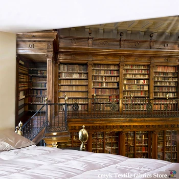 Gobelēns retro Burvju grāmatu plaukts gobelēns Noslēpumainā bibliotēkā, gobelēni sienas karājas mākslas mest gobelēni guļamistaba, viesistaba, mājas