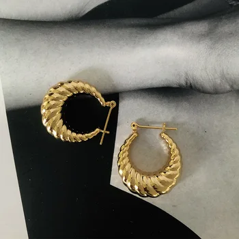 Kruasāns Skrūves vītne chunky zelta stīpas auskari sievietēm, nerūsējošā tērauda tukšs viegla, bieza, minimālisma auskars modes