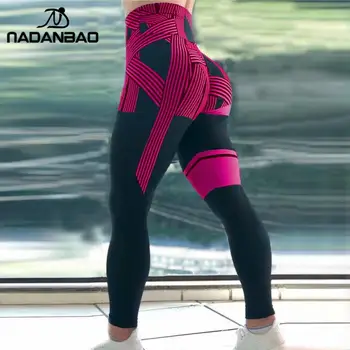 NADANBAO Modes Svītru Stulpiņi Sieviešu Fitnesa Bikses 3D Drukāšanas Push Up Sporta Leggins Slim Treniņu Legins 2021