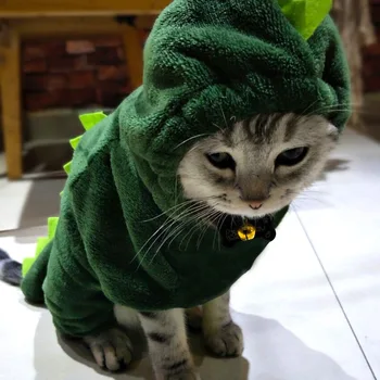 Ziemas Siltā Kaķu Apģērbu Smieklīgi Dinozauru Dizaina Tērpus, Mētelis Par Maziem Kaķiem Pelēkā Vārna Tērpiem Kaķēns Apģērbu Pet Suņu Apģērbi