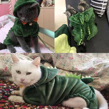 Ziemas Siltā Kaķu Apģērbu Smieklīgi Dinozauru Dizaina Tērpus, Mētelis Par Maziem Kaķiem Pelēkā Vārna Tērpiem Kaķēns Apģērbu Pet Suņu Apģērbi