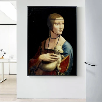 Dāma Ar Ermine Audekla Gleznas Uz Sienas Leonardo Da Vinči Slavenā Sienas, Mākslas Plakāti Un Izdrukas Cuadros Sienas Dekori