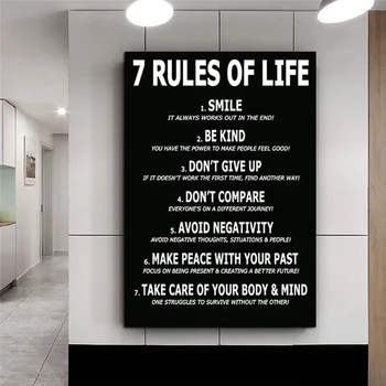 7 Noteikumi par Dzīvības Motivācijas Kanvas Glezna Melna Balta Plakāti un Izdrukas Iedvesmojošu Sienas Mākslas Aina Dzīvojamā Istaba Dekori