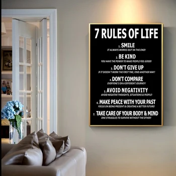 7 Noteikumi par Dzīvības Motivācijas Kanvas Glezna Melna Balta Plakāti un Izdrukas Iedvesmojošu Sienas Mākslas Aina Dzīvojamā Istaba Dekori