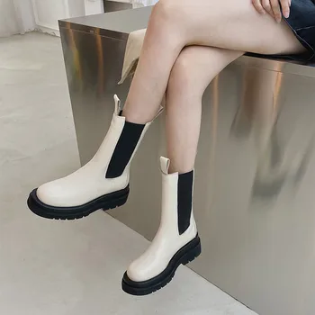 Asumer ir 2021. karstā pārdošanas īstas ādas kurpes sieviešu Chelsea zābaki rudens ziemas biezs papēdis gadījuma sieviešu kurpes platformas potītes zābaki