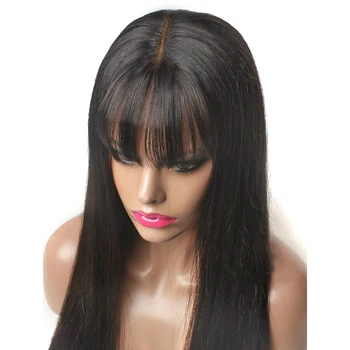 Brazīlijas dabīgo matu parūkas taisna cilvēka matu parūkas melnās sievietes viltus galvas mežģīnes parūka Ar Bangs Ne-Remy vidusdaļā parūkas