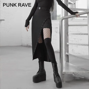PUNK RAVE Meitenes Punk Stila Nelegālo Skaists Melna Puse Svārki Sānu Šķēlumi Asimetrisks Sieviešu Svārki Kniežu Rotājumu Streetwear