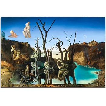 Salvador Dali Glezna Gulbji Atspoguļojot Zilonis,dimanta Gleznu krustdūrienā,Pilna dimanta izšuvumi mozaīkas modelis JS2367