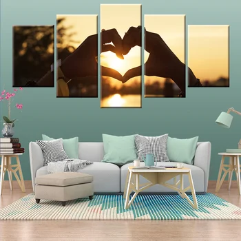 HD drukāšanas saulrieta puses, sirds formas ainavu glezniecība plakātu sienas māksla 5 panelis mājas dekorēšana dzīvojamā istaba guļamistaba sienas