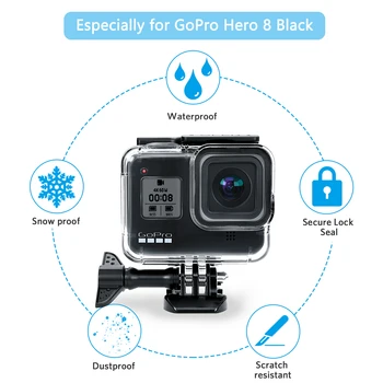 Hopcorner GoPro Hero 8 Touch Screen Ūdensizturīgs Korpuss Gadījumā Aizsardzības 60M Zemūdens Niršanu, Snorkeling Turētājs Accessoriess