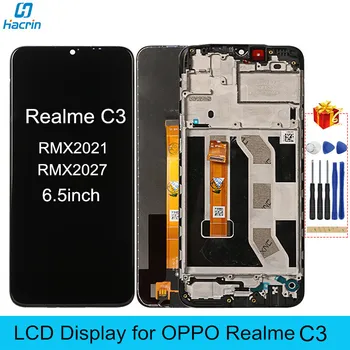 LCD Displejs uz Realme C3 RMX2027 RMX2021 LCD ar Rāmi Digizier Touch Ekrānu Nomaiņa OPPO Realme C 3 6.5 collu Ekrāns