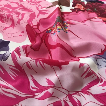 145cm Platums Modes Rozā Lielas Puķes Drukāt Atdarināt Dubultā Crepe DE Chine Audumu Sieviete Kleita, Blūze Sleepwear DIY Šūšana