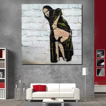 Grafiti Mākslinieks Smieklīgi Mona Lisa Kanvas Glezna Izdrukāt Viesistabas Mājas Apdare Mūsdienīga Sienas Māksla, Eļļas Glezna Plakātu Bildes