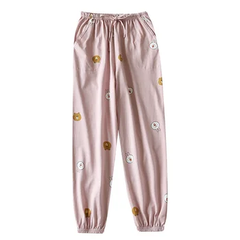 Rudens Pyjama Gruntis Sieviešu Plānas Trikotāžas Kokvilnas Biksēm Elastīgs Viduklis Karikatūra Drukāšanas Miega Valkā Miega Bikses Sievietēm