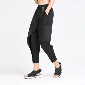 Harēma Bikses Plus Lieluma M-2XL Sieviešu Ikdienas брюки Zaudēt Augstas Starām. Neregulāra dizaina Cietā Vienu Sānu Kabatas Bikses Komfortu Elsas