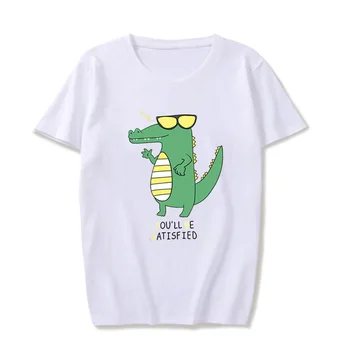 DONAMOL Plus Lieluma Vasaras Gadījuma sieviešu T-Krekls Īsām zaudēt Piedurknēm topi kokvilnas Karikatūra Krokodils modelis print t-veida Pulovers