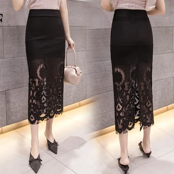 SEXMKL Plus Lieluma Mežģīnes Svārki Sievietēm 2020. Gadam Streetwear korejas Modes Gari Svārki Stiept Atvērt Sadalīt Slim Elegants Atpakaļ Zīmuli Svārki