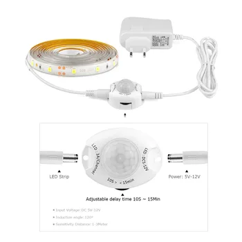 Smart PIR Kustības Sensoru Nakts gaisma 12V LED lampa Sloksnes Līmlenti mājas Kāpņu Skapis Virtuves Skapis luminaria 110V, 220V