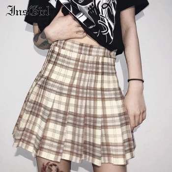 InsGirl Harajuku Vintage Svārki Sievietēm Pleds Augsts Viduklis-line Kroku Mini Svārki Goth, Punk Preppy Stils Y2k Gadījuma Gudrs Svārki