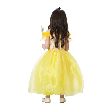 Mazā Meitene Cosplay Princese Kleita Princese dzeltenu Kleitu Bērni Saģērbt Halloween Puse Dzimšanas dienu Skaistums un Zvērs Kostīmu Fancy