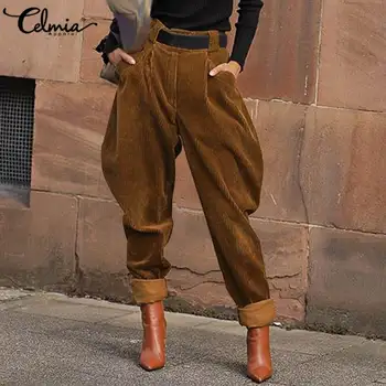 Ir 2021. Modes Velveta Bikses Sieviešu Rudens Ziemas Augsto Vidukli Gadījuma Harēma Bikses Vaļīgas Cietā Kabatas Harajuku Pantalon Femme
