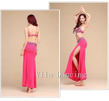 Jaunā Stila Vēdera Deju Kostīmu S/M/L 3pcs Bra&Jostas&Svārki Sexy sievietes Dejo deju apģērba Komplekts bellydance Indijas valkāt 6 krāsu