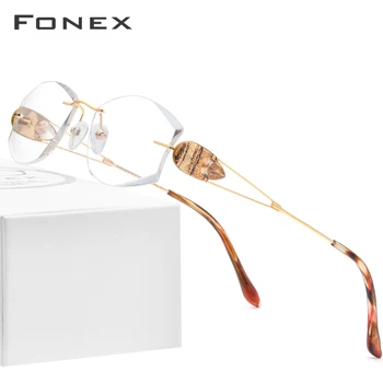 FONEX Titāna Stieples bez apmales Brilles Sievietēm Ultravieglajiem Luksusa Dimanta Melns, Recepte, Optiskās Brilles Briļļu Rāmis 8511