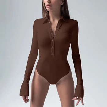 Vangull Garām Piedurknēm Melnā Bodysuit Sexy Sievietes 2020 V Kakla Pogu Izdilis Gadījuma Romper Rudenī Un Ziemā Baltu Ķermeņa Topi