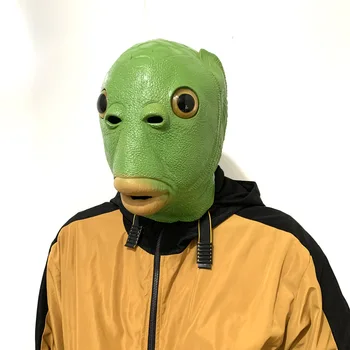 Zaļā Fishman maska monster galvas vāka Karikatūra Halloween Šausmu Cosplay gudrs, funny lateksa dīvaini zivju galvas vāka cosplay