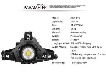 Lukturu Spēcīgs XHP70.2 LED Lukturis USB Lādējamu Galvas Gaismas XHP50 Ūdensizturīgs Galvas Lampas Galvas Priekšējo Gaismu 18650