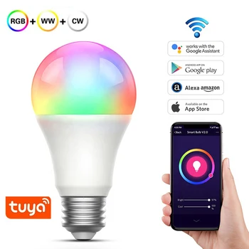 LED Smart Gaismas Spuldze 9W/10W E27 WiFi Tuya Multicolor Spuldzes Darbu ar Alexa Echo Google Home RGB Mainot Lampas APP Vioce Kontrole
