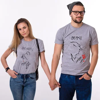 Sievietes Mīļotājiem T-krekls Unisex Top Tee Mīksto Modes Pāris Matching T Zvērs Vīriešiem Rose Beauty Tshirts