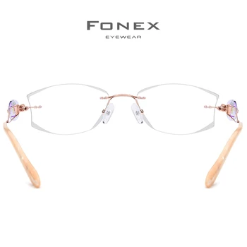 FONEX Titāna Stieples bez apmales Brilles Sievietēm Ultravieglajiem Luksusa Dimanta Melns, Recepte, Optiskās Brilles Briļļu Rāmis 973
