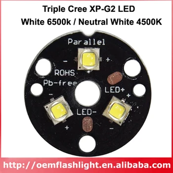 Triple Cree XP-G2, Balts 6500K Neitrāli Balts 4500K LED Emitētāji ar 20mm Vara PCB LED Lukturīti