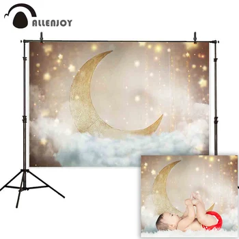 Allenjoy photophone fotogrāfijas fons zelta mēness debesīs zvaigznes mākonis new born baby dušas fona photocall fotosesija studijā