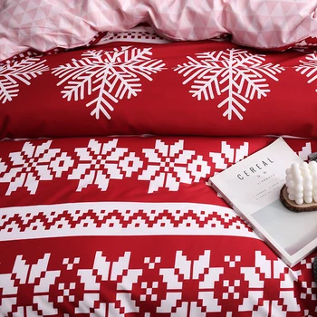 Klasiskās Sarkano Christmas Snowflake Gultas Komplekts Gultas Veļa, Sedziņas pārvalks un Plakanas Loksnes, Karaliene, Karalis Dvīņu Pilnu Viena Izmēra Gultasveļa