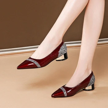 Cresfimix sieviešu modes augstas kvalitātes vīna sarkanā puse augstpapēžu kurpes sieviešu salda, melna pu ādas biroja papēža kurpes a6406d