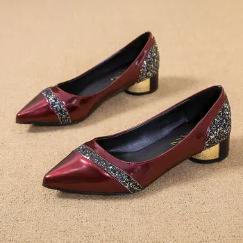 Cresfimix sieviešu modes augstas kvalitātes vīna sarkanā puse augstpapēžu kurpes sieviešu salda, melna pu ādas biroja papēža kurpes a6406d
