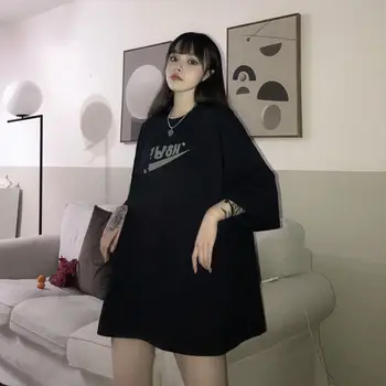 Vasaras korejiešu hip-hop stilā 70% kokvilnas vēstuli iespiesti sieviešu T-krekls ar Harajuku fashion tauku zaudēt lielgabarīta sieviešu tops