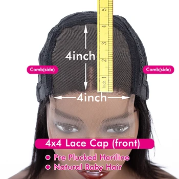 4x4 Mežģīnes Slēgšanas Parūkas Parūkas Taisna Cilvēka Matu Dabīgās Melna Malaizijas Remy Human Hair uz Melnā Sieviete 150% Blīvums