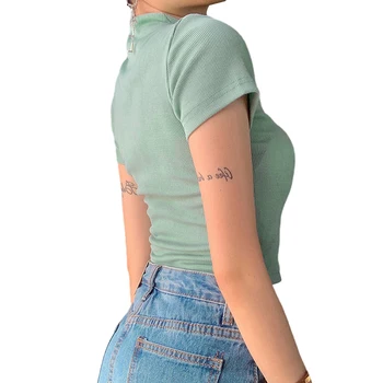 Sieviešu Īsām Piedurknēm Topi Apaļu Kakla Dobi Slim Pakļauti Nabas T-krekls Seksīga, Elegants 2020. Gada Sieviešu Top Apģērbs