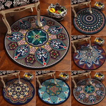 Pasūtījuma Eiropas klasiskā vintage etniskā mandala apaļš paklājs, neslīdošs Balkons, kafijas galdiņš piekārtiem grozu mājas apdares mat