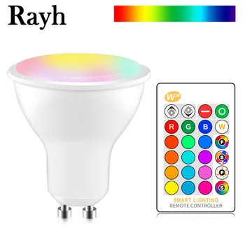 RGB led lampa 8w gu10 led spuldzes gaismas 110v, 220v regulējamas, mājas apdare, apgaismojuma krāsas maiņa lampas kausa spotlight + ir pults