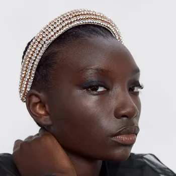 Luksusa ZA Pilna Rhinestone Galvu par Sievietes Polsterēta Hairband Black Skaida Plašu Matu Stīpas 2020. Gadam, Modes Cepures Matu Aksesuāri