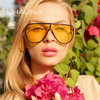 SHAUNA Flat Top Lielajam Viens Gabals Saulesbrilles Sieviešu Modes Ieplests Toņos Vīriešiem UV400