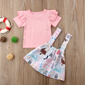 2gab Vasaras Topi+Kleita Princese Apģērbs Mazulim Meitene Dzīvnieku un Ziedu Drukāt Apģērbs,