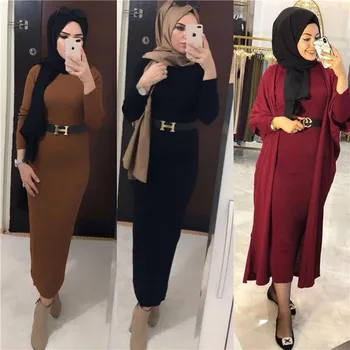 Musulmaņu pamata džemperis kleita sievietēm dubajas arābu adīt maxi garās kleitas cietā abaya caftan morccan kaftan elbise turku jilbab jubah