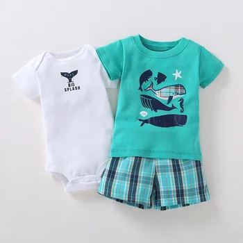 Malapina 2020. Gada Vasaras Jaundzimušais Zēns, Apģērbu Komplekts Zīdaiņu Īsām Piedurknēm Blūze Top+Bikses+Bodysuit Toddler Homewear Haizivs Tērpiem