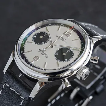 Nerūsējošā tērauda gaismas skatīties mehāniskās kaija ST1901 kustību 1963 chronograph polit puses vējš rokas pulkstenis panda skalu sappire