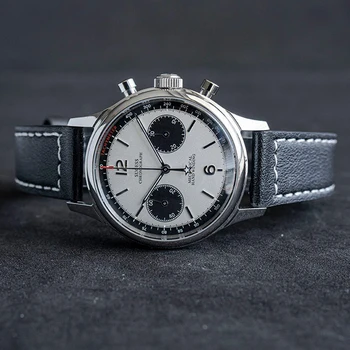 Nerūsējošā tērauda gaismas skatīties mehāniskās kaija ST1901 kustību 1963 chronograph polit puses vējš rokas pulkstenis panda skalu sappire
